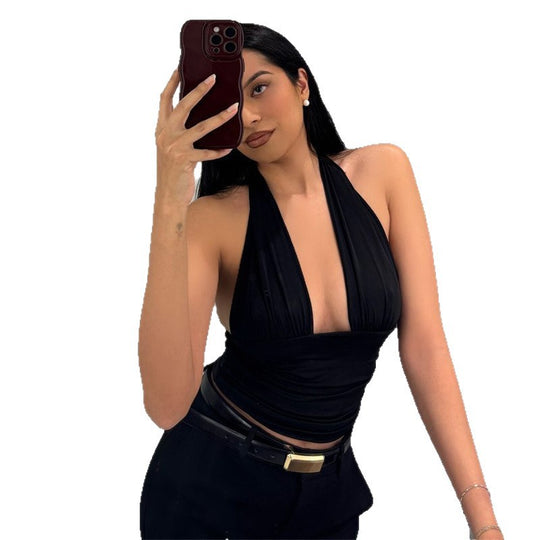Damen Elegantes Crop-Top mit tiefem V-Ausschnitt und Wickeldetails EB
