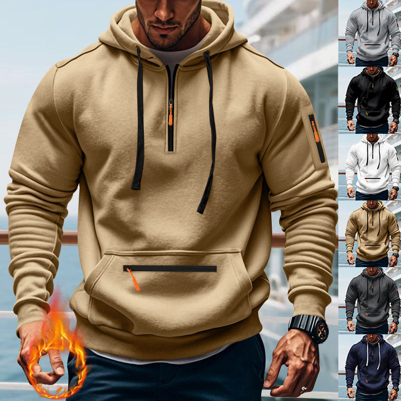 Herren nan technischer Half-Zip Hoodie mit Kängurutasche, Ärmeltasche und Reißverschluss-Details EB