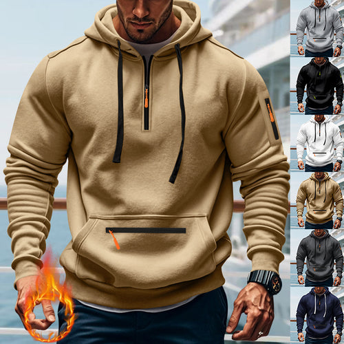 Herren nan technischer Half-Zip Hoodie mit Kängurutasche, Ärmeltasche und Reißverschluss-Details EB
