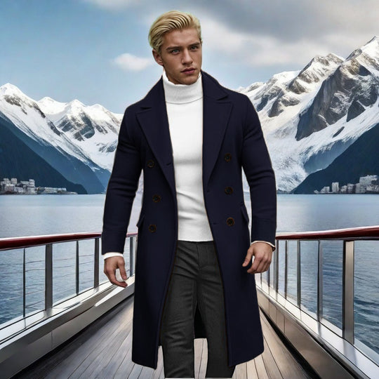 Herren eleganter doppelt-knopf Mantel mit hohem Kragen EB