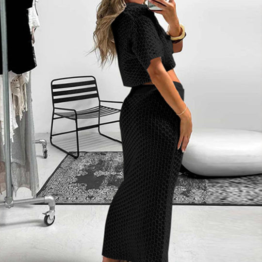 Damen gehäkeltes Crop-Top und Maxi-Rock Set EB