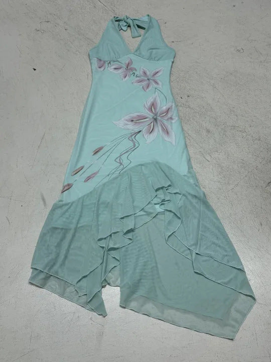 Damen Elegantes Maxikleid mit floralem Design und asymmetrischem Saum EB