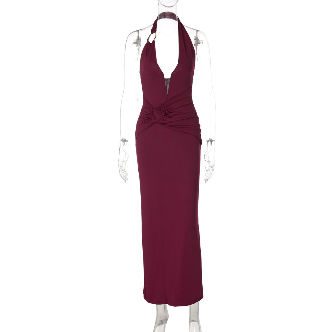 Damen Elegantes Maxikleid mit tiefem V-Ausschnitt und innovativen Drapierungen EB