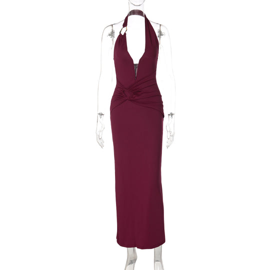 Damen Elegantes Maxikleid mit tiefem V-Ausschnitt und innovativen Drapierungen EB