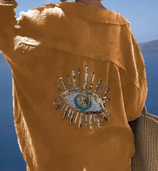 Damen Bluse mit einzigartigem Auge-Stickerei EB