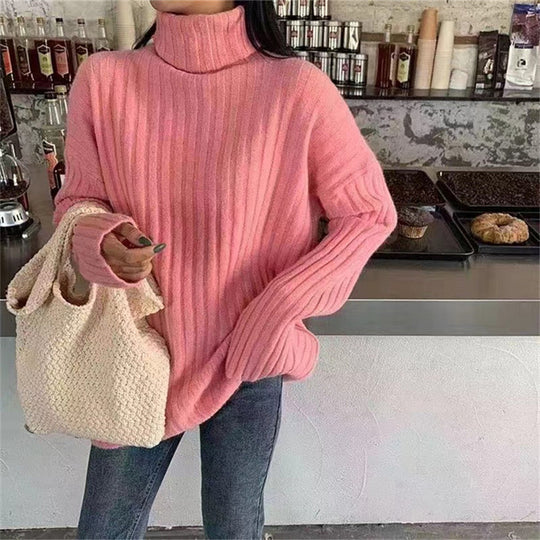 Damen Hochgeschlossenes Strickoberteil mit asymmetrischem Schnitt und feiner Rippstruktur EB