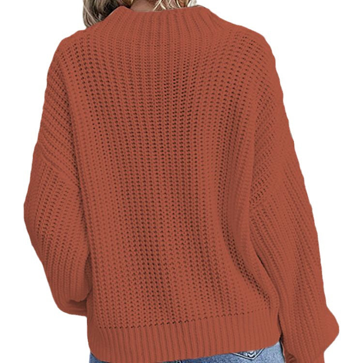 Damen lässiger Strickpullover mit tiefem Rundhalsausschnitt und lockerer Passform EB