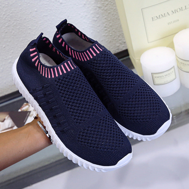 Damen atmungsaktive Slip-On Sneakers mit flexiblem Strickdesign EB