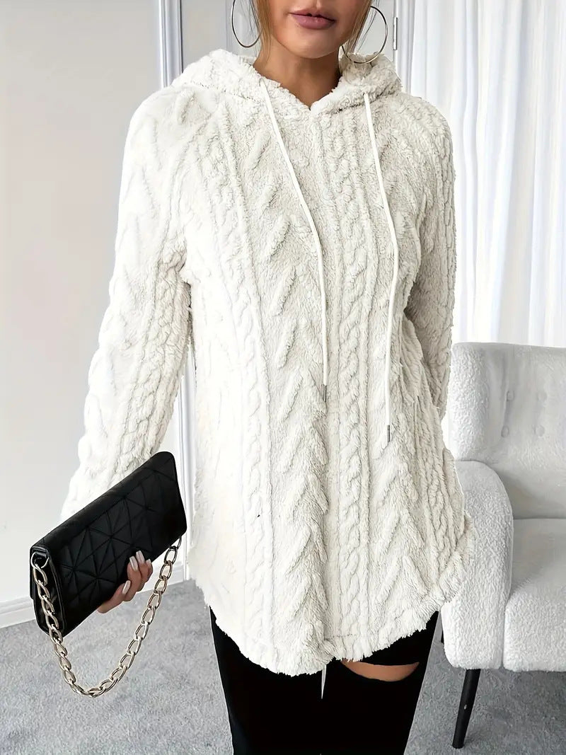 Damen Flauschiger Kapuzenpullover mit Zopfdesign EB