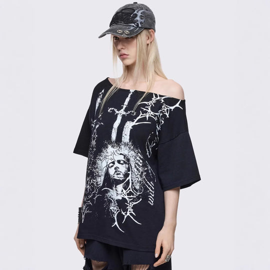 Damen Oversized T-Shirt mit kreativem Grafikdesign EB