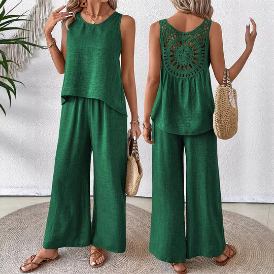 Damen luftiges Sommer-Set mit gehäkeltem Rückenteil und weitem Schnitt EB