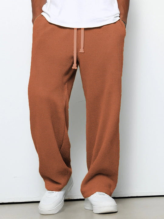 Herren nan lässige Waffelstruktur Lounge-Hose mit Kordelzug, elastischem Bund und weiter Passform EB