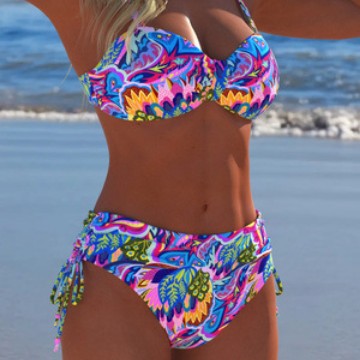 Damen Balconette Bikini mit floralem Design und verstellbaren Trägern EB
