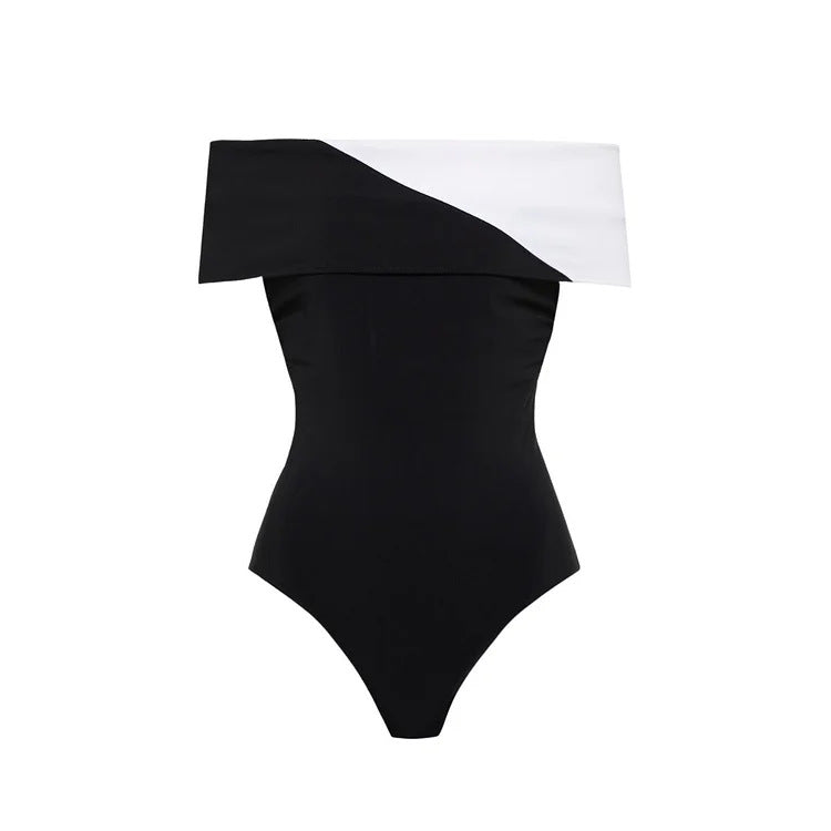 Damen eleganter Einteiler mit raffiniertem Transparentstreifen und voluminösem Maxi-Rock EB