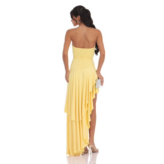 Damen Asymmetrisches Maxikleid mit fließendem Volant EB