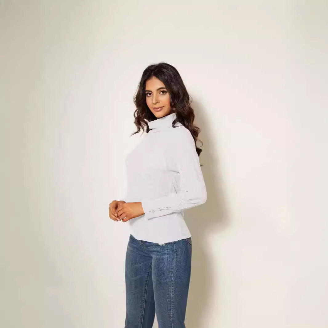 Damen Moderner Rollkragenpullover mit Knopfdetails EB