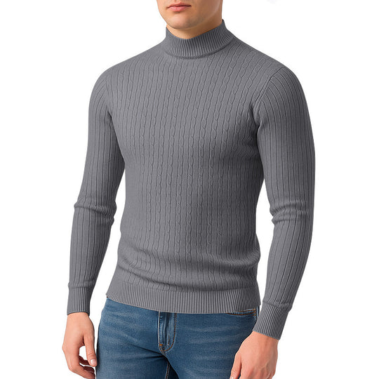 Herren nan figurbetonter Feinstrickpullover mit Stehkragen und Zopfmuster EB