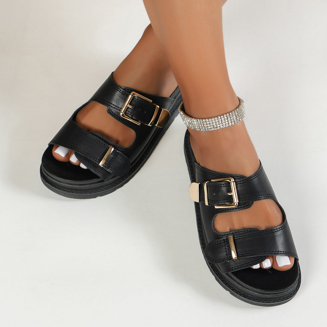 Damen Komfortable Clogs mit elegantem Schnallenverschluss und anatomischem Fußbett EB