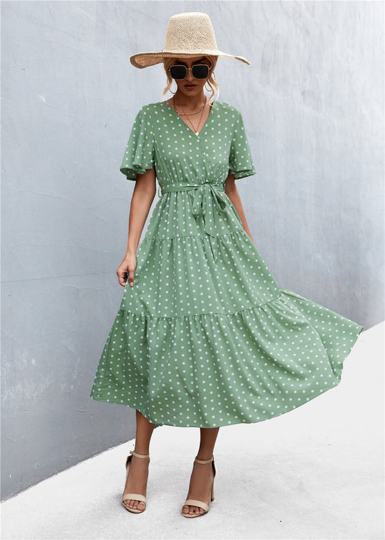 Damen Midikleid mit taillierter Schnürung und voluminösem Rock EB