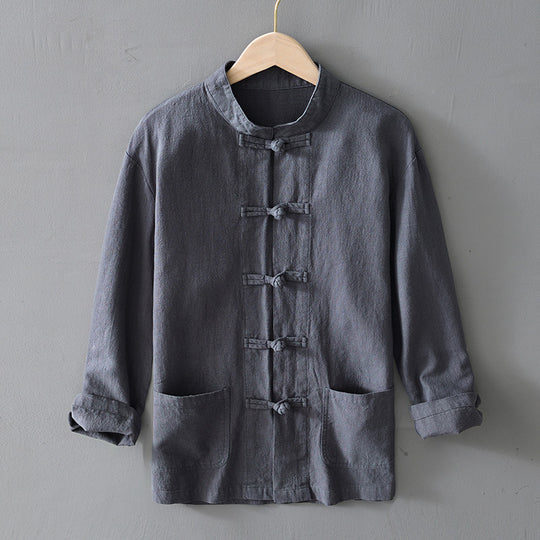Herren nan leichte Leinenjacke im traditionellen chinesischen Stil mit Stehkragen und Knotenverschlüssen EB