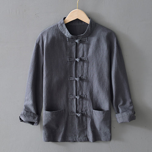Herren nan leichte Leinenjacke im traditionellen chinesischen Stil mit Stehkragen und Knotenverschlüssen EB