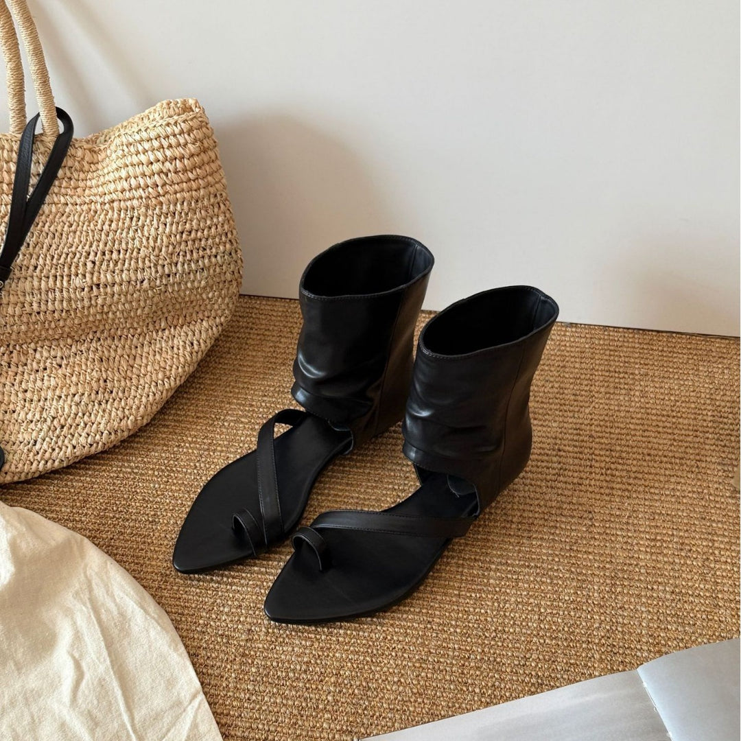 Damen Elegante Leder-Sandalen mit innovativem Design und angesagtem Schaft EB