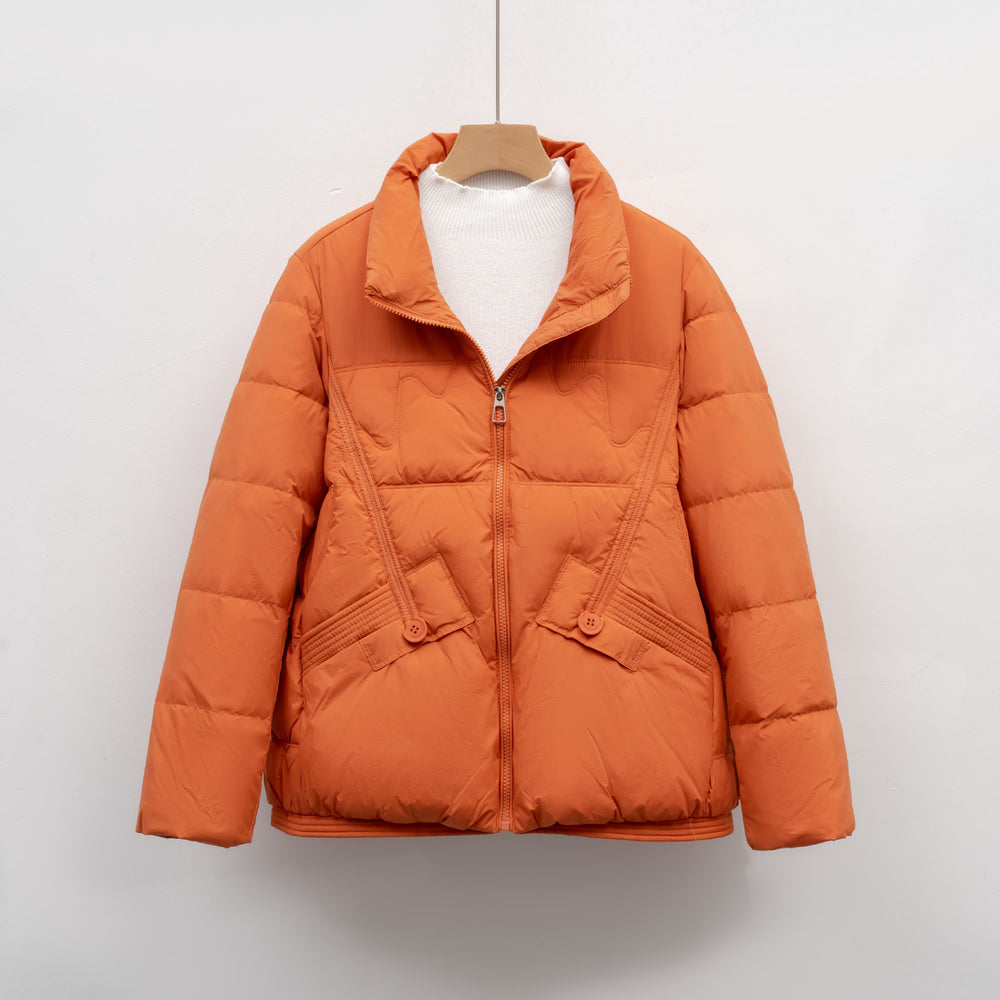 Damen gesteppte Winterjacke mit praktischen Taschen und hohem Kragen EB