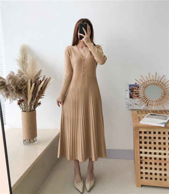 Damen Strickkleid mit Knopfverschluss und gerippter Struktur EB