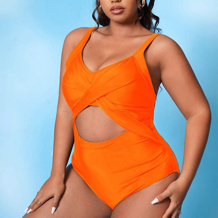 Damen Einteiler Badeanzug mit raffiniertem Wickeldesign und seitlichen Cut-Outs EB