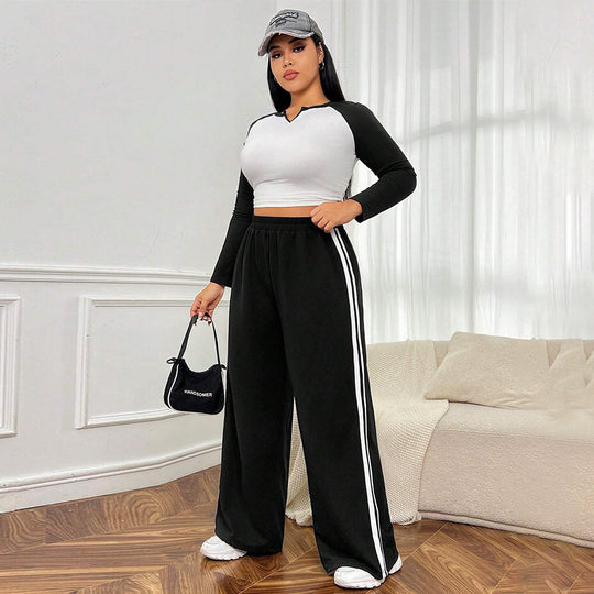 Damen sportliche weite Freizeithose mit seitlichen Kontraststreifen EB