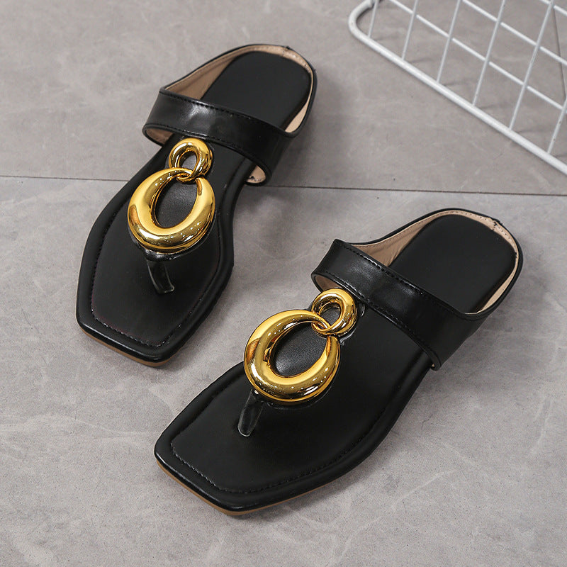 Damen modische Zehentrenner-Sandalen mit luxuriösem Schnallen-Detail und bequemer Fußbettung EB