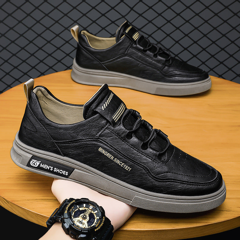 Herren elegante Low-Top Lederoptik City-Sneaker mit verstärkter Zehenkappe und gepolstertem Fersenkragen EB