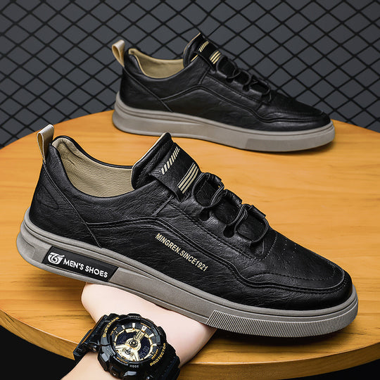 Herren elegante Low-Top Lederoptik City-Sneaker mit verstärkter Zehenkappe und gepolstertem Fersenkragen EB