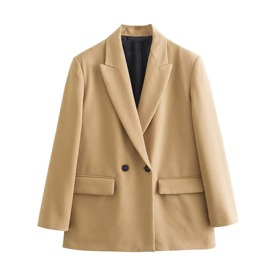 Damen nan taillierter Doppelreihiger Blazer mit schmalem Revers, aufgesetzten Pattentaschen und klarer Silhouette EB