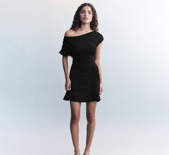 Damen Off-Shoulder Kleid mit Raffung EB