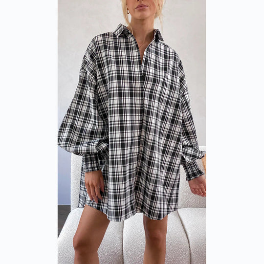 Damen Karierte Oversize-Hemdshirt mit lässigem Schnitt EB