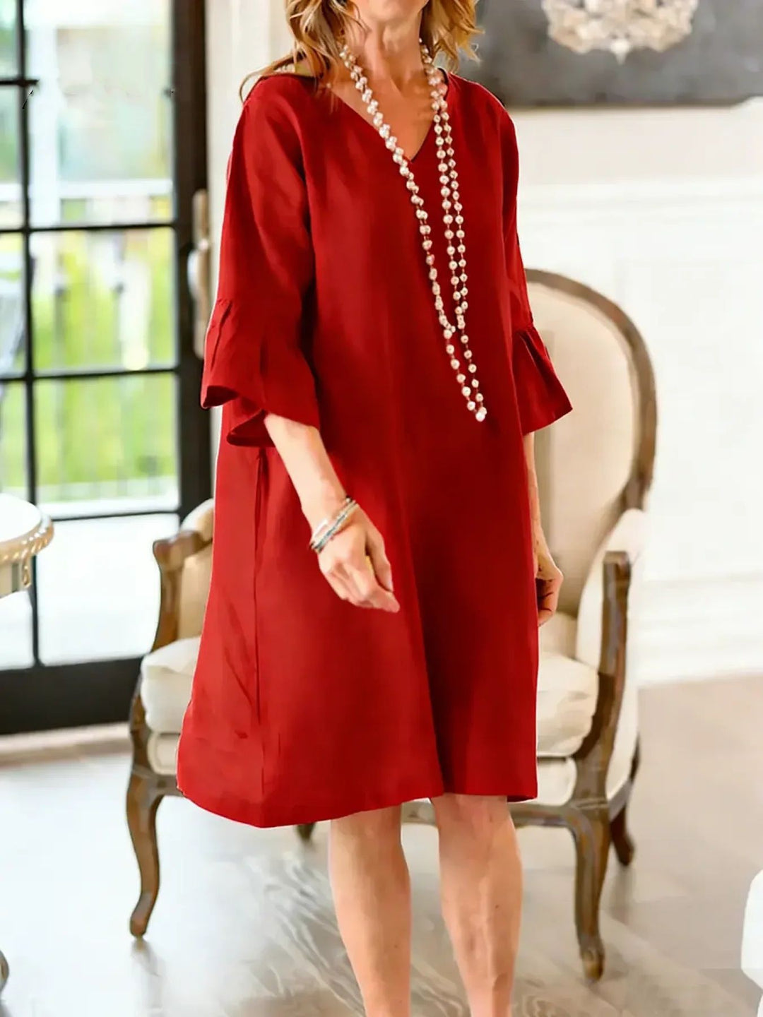 Damen Hüftlanges Freizeitkleid mit modernen Rüschendetails EB