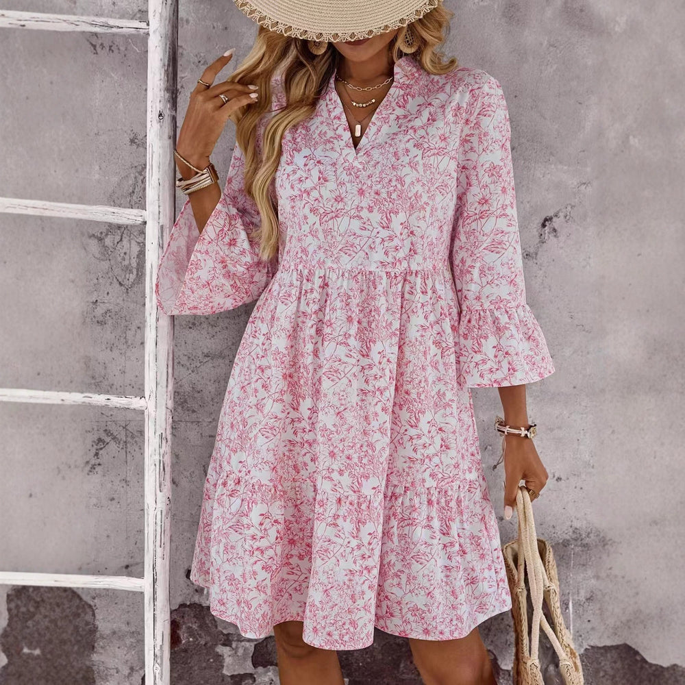Damen Freizeitkleid mit floralem Design und Rüschen EB