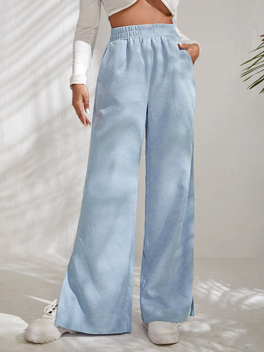 Damen weite Cordhose mit seitlichen Schlitzen und elastischem Bund EB