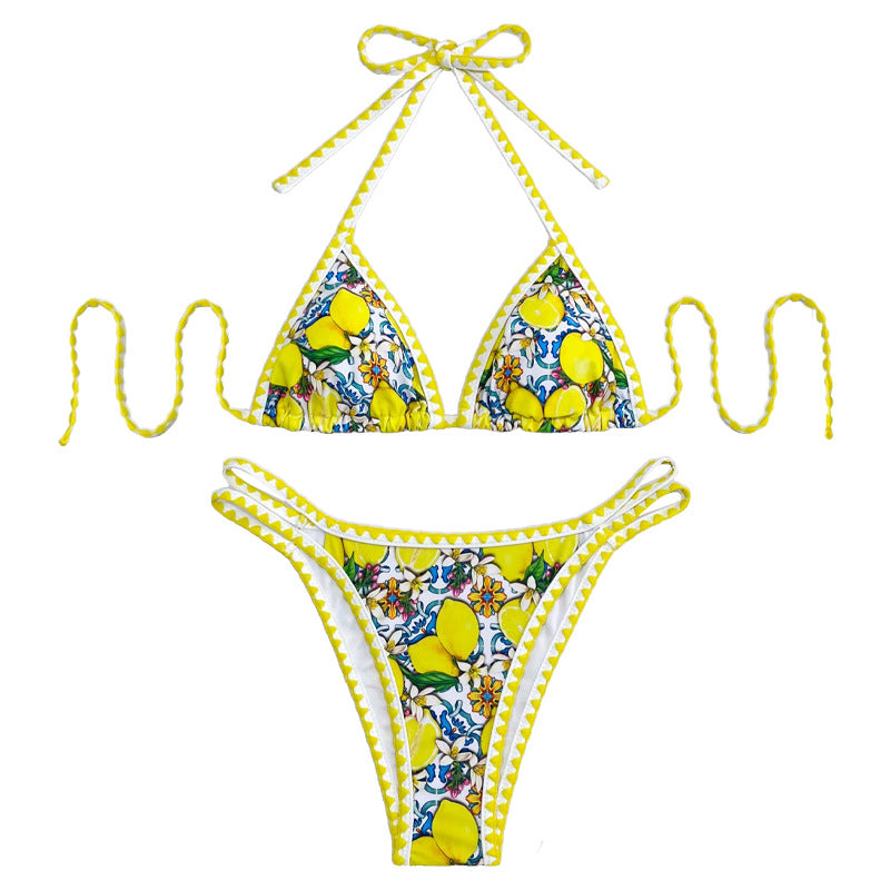 Damen Triangel-Bikini mit fröhlichem Zitrusmuster EB