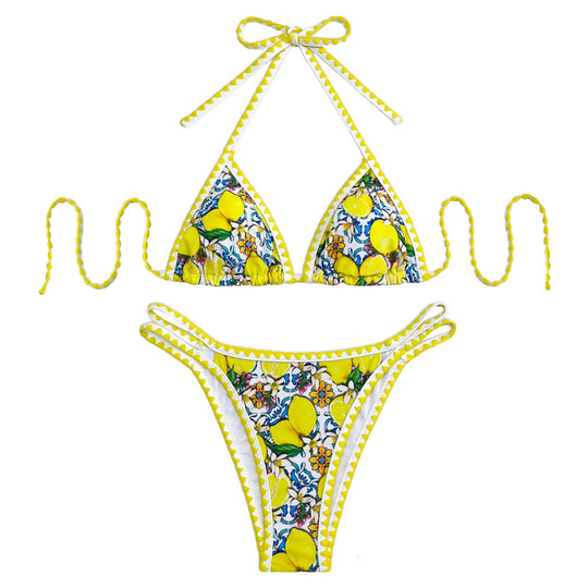 Damen Triangel-Bikini mit fröhlichem Zitrusmuster EB