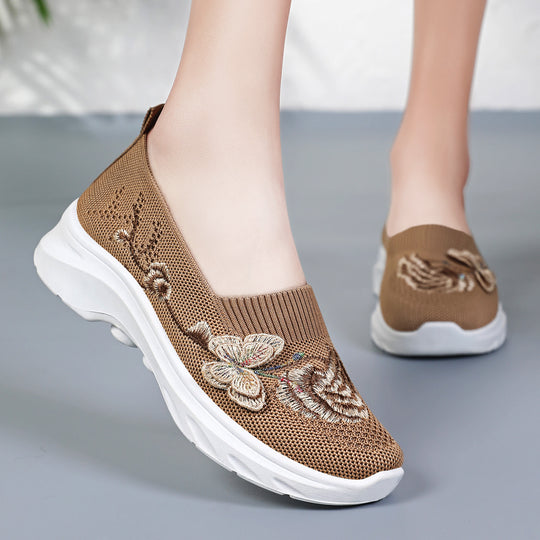 Damen Slip-On Sneakers mit floralem Stickdesign und rutschfester Sohle EB