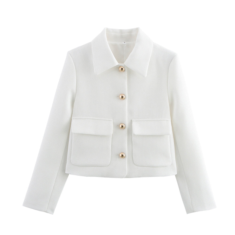 Damen elegante kurz geschnittene Jacke mit dekorativen Knopfdetails EB
