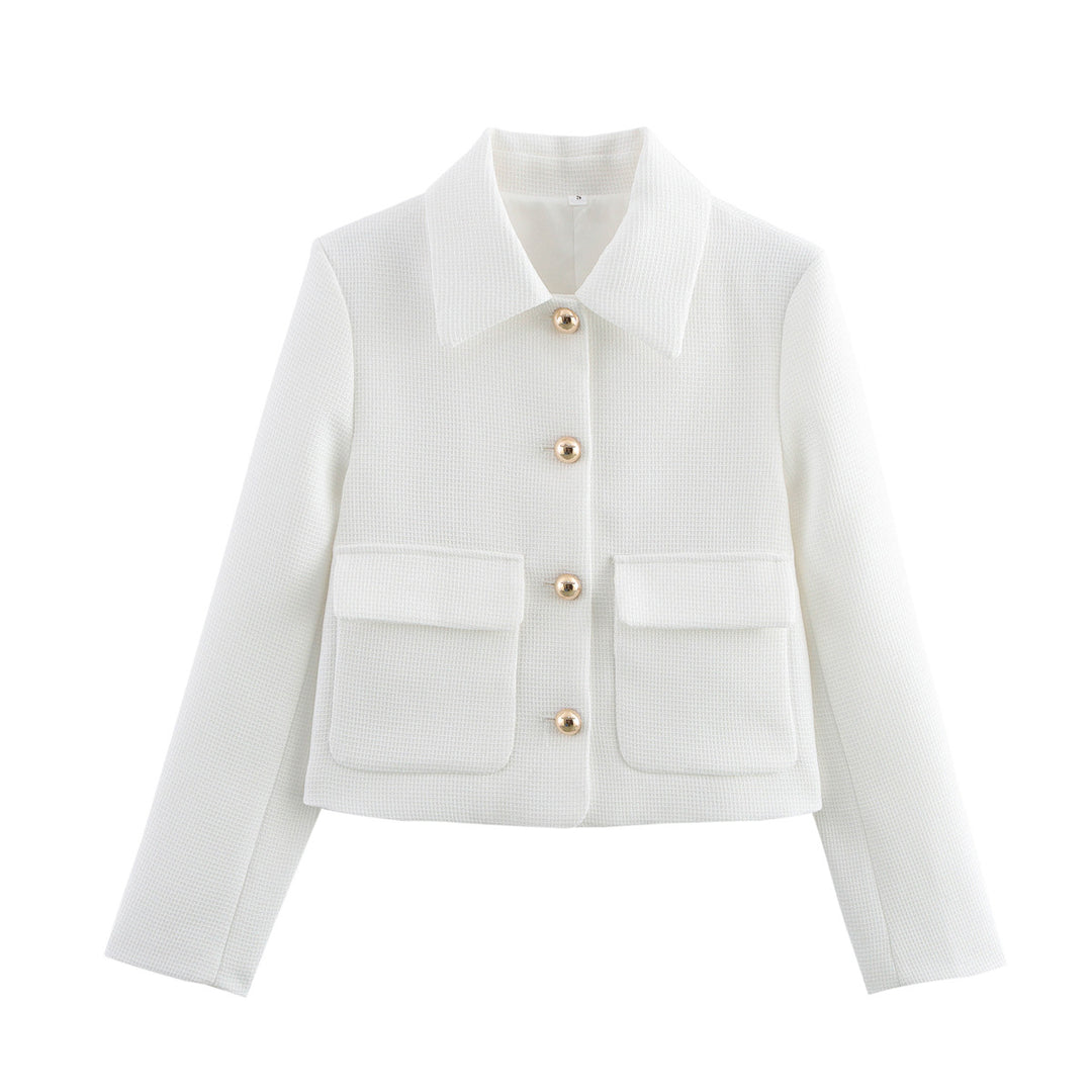 Damen elegante kurz geschnittene Jacke mit dekorativen Knopfdetails EB