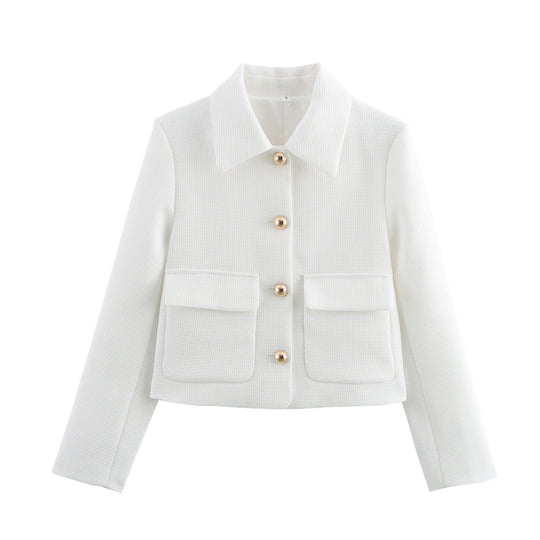 Damen elegante kurz geschnittene Jacke mit dekorativen Knopfdetails EB