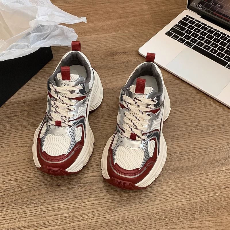 Damen Voluminöse Chunky‑Sneaker mit atmungsaktivem Mesh‑PU‑Mix und skulpturierter Wedge‑Sohle EB