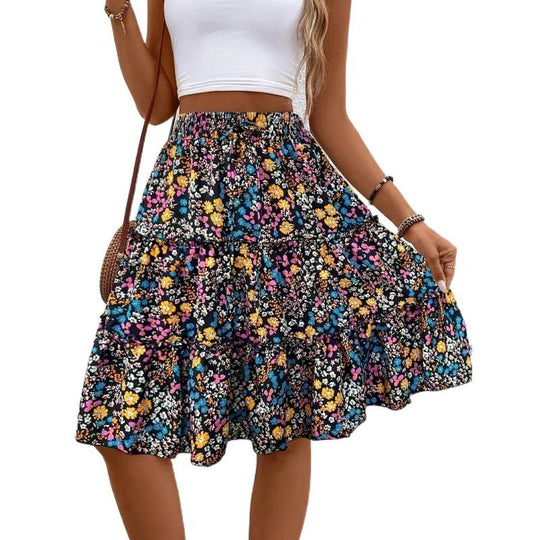 Damen Sommerlicher Wickelrock mit floralen Mustern und elastischem Taillenbund EB