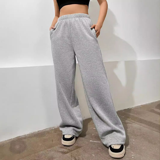 Damen Bequeme High-Waist Freizeithose mit weitem Schnitt EB