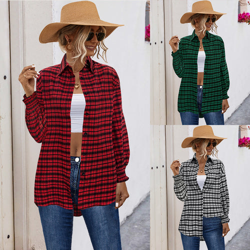 Damen Karobluse mit angeschnittenen Ärmeln und elastischen Ärmelsäumen EB