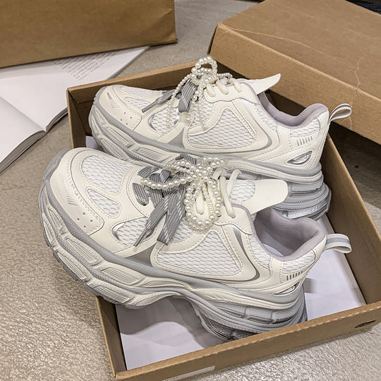 Damen sportliche Sneakers mit modischem Perlen-Schnürsystem EB